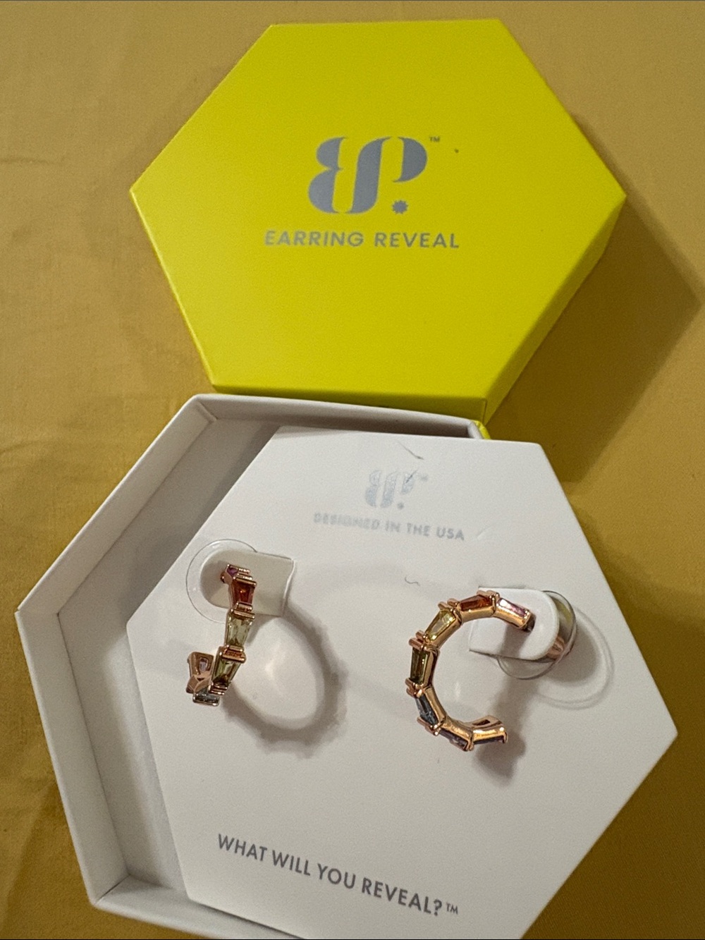 bp Rose Gold Multi-Color Baguette Huggie Earrings